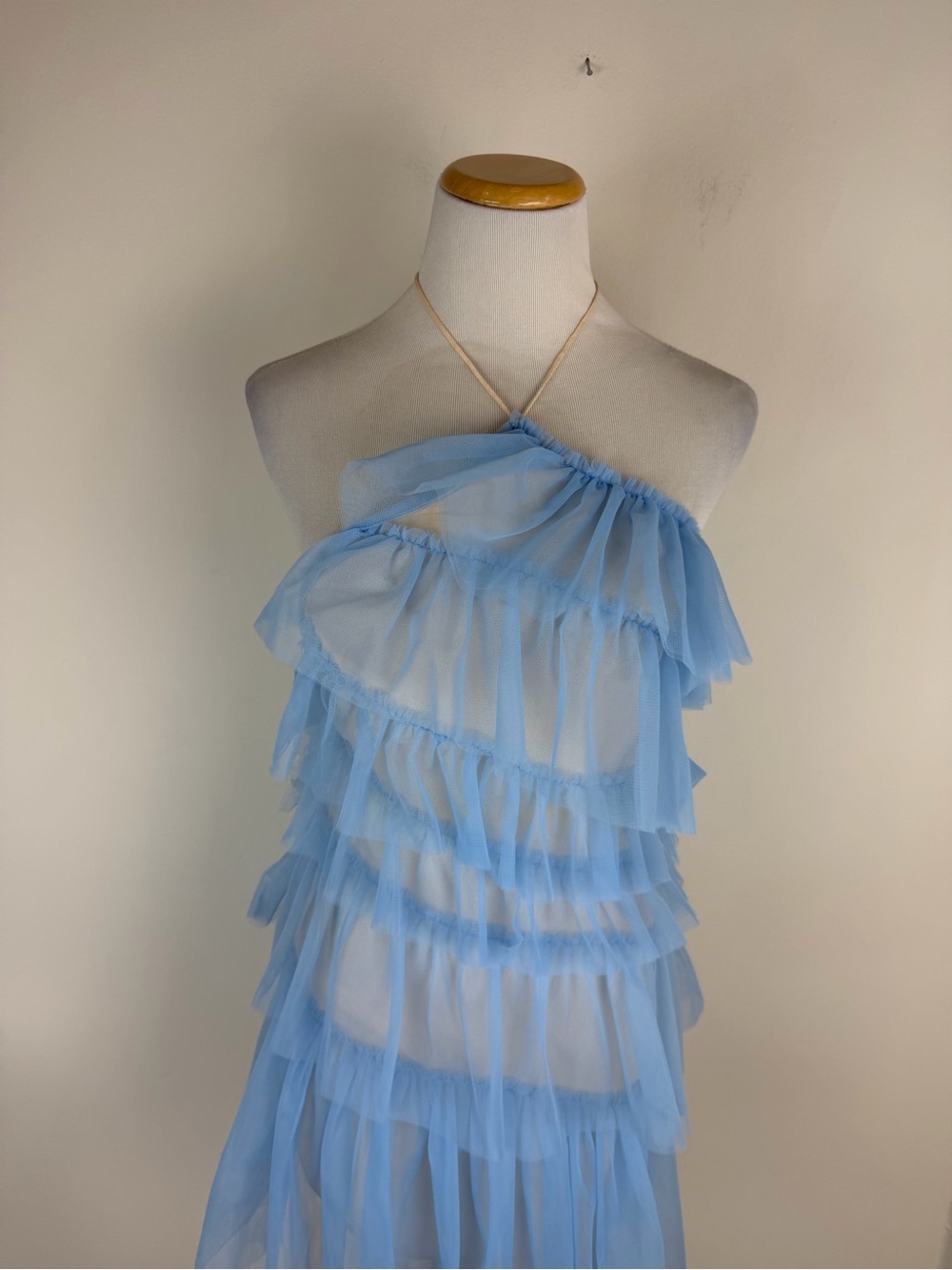 The Bar Lou Dress in Azure Ruffle Halter Blue size 2 - Picture 5 of 10